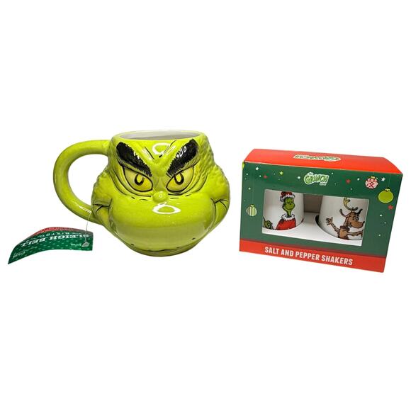 Dr. Seuss The Grinch 3D Sculpted Face Mug, Salt & Pepper Shakers Christmas Set - Picture 4 of 4